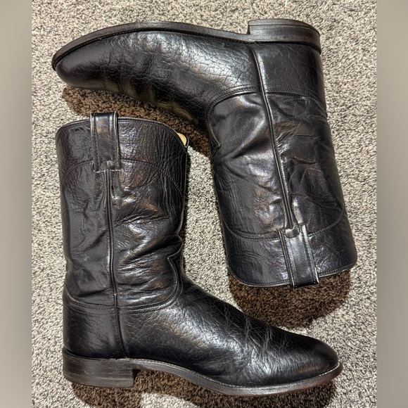 Vintage Justin Boots Men's 3187 Soft Bullhide Leather Roper Boots Size 10 D USA - Picture 5 of 16